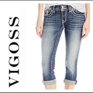 EXC! VIGOSS THE NEW YORK CAPRI JEANS 15/16 Bling Jewels Thick Stitch Flap